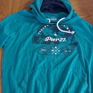 Cancun Riviera Maya Pier 27 Teal Navy Hoodie Cotton Sweatshirt size S